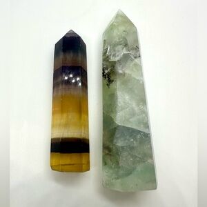 Yellow & Green Fluorite Crystal Towers Set